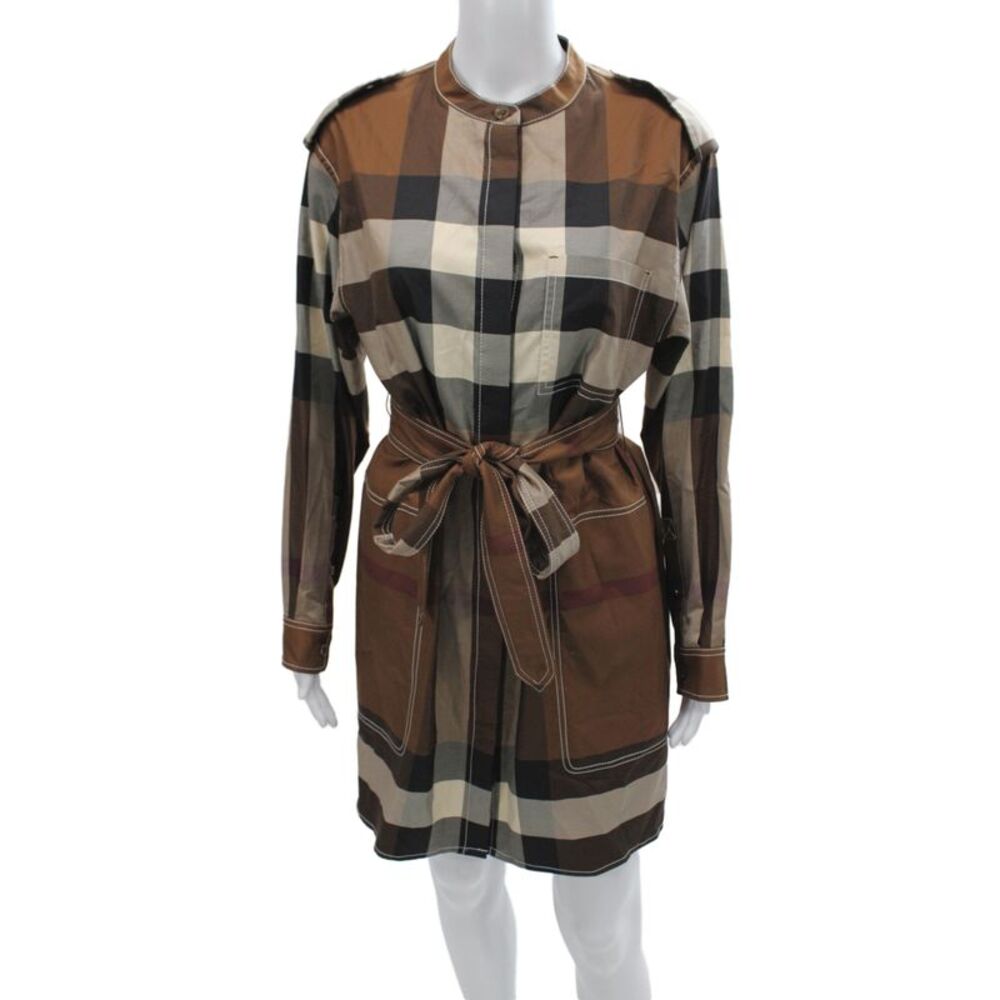 Burberry Women Trench Coat Checked Long Sleeve Knee Length Size 8